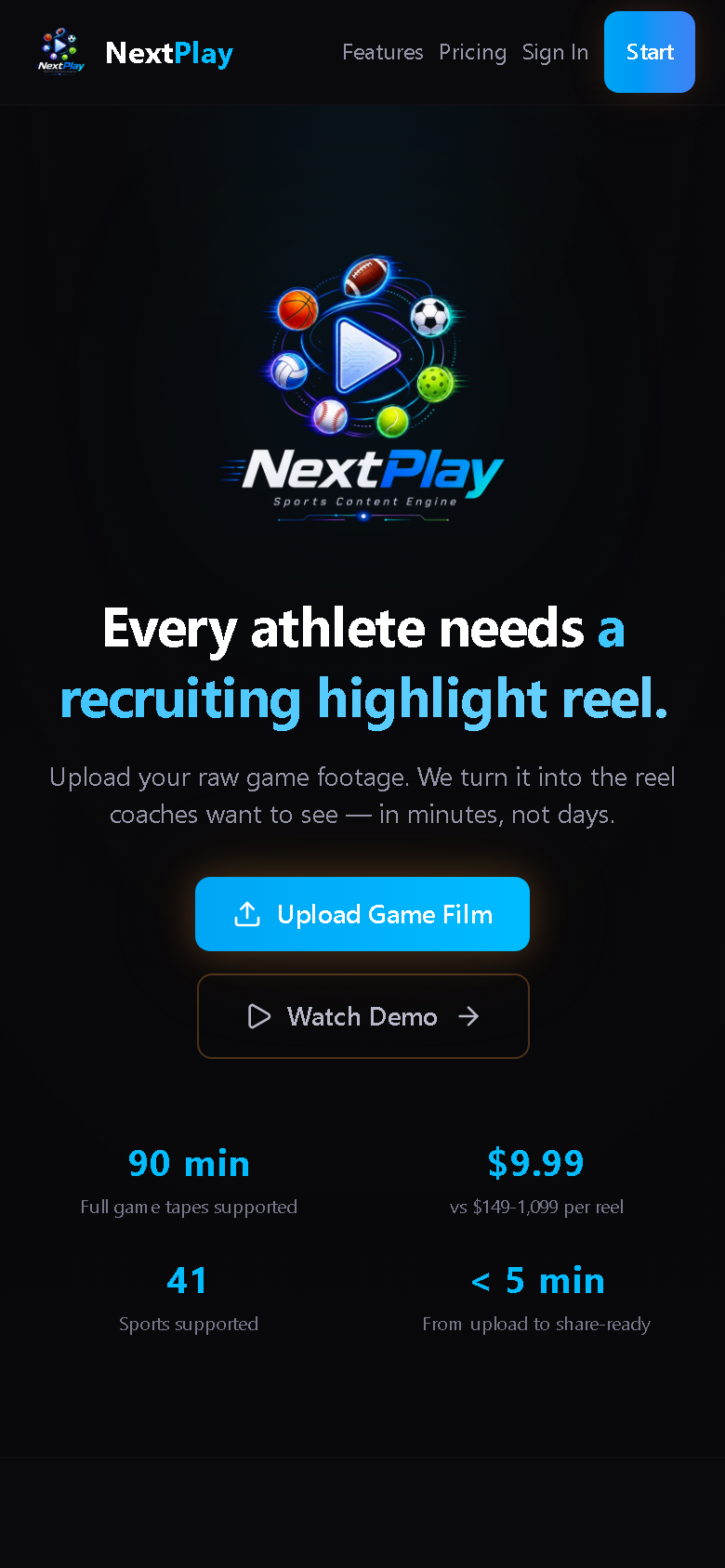 NextPlay Highlights iOS app built by VZT, running on an iPhone